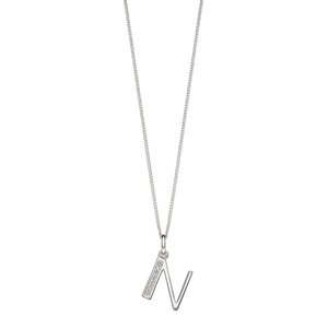 Sterling Silver Art Deco Initial 'N' Pendant with Cubic Zirconia Stone Detail BEGINNINGS image