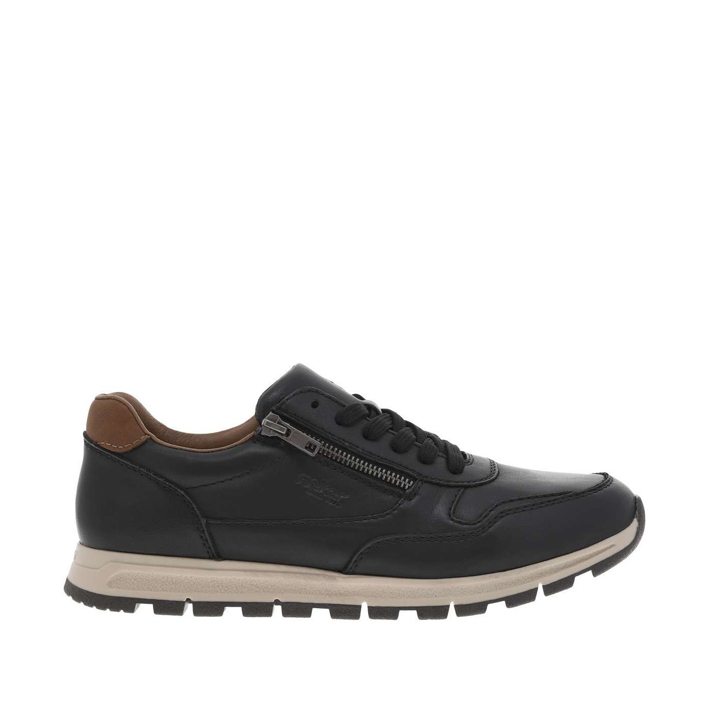 Sneakers noires à semelle intermédiaire beige à talon plat avec zip et lacets, RIEKER