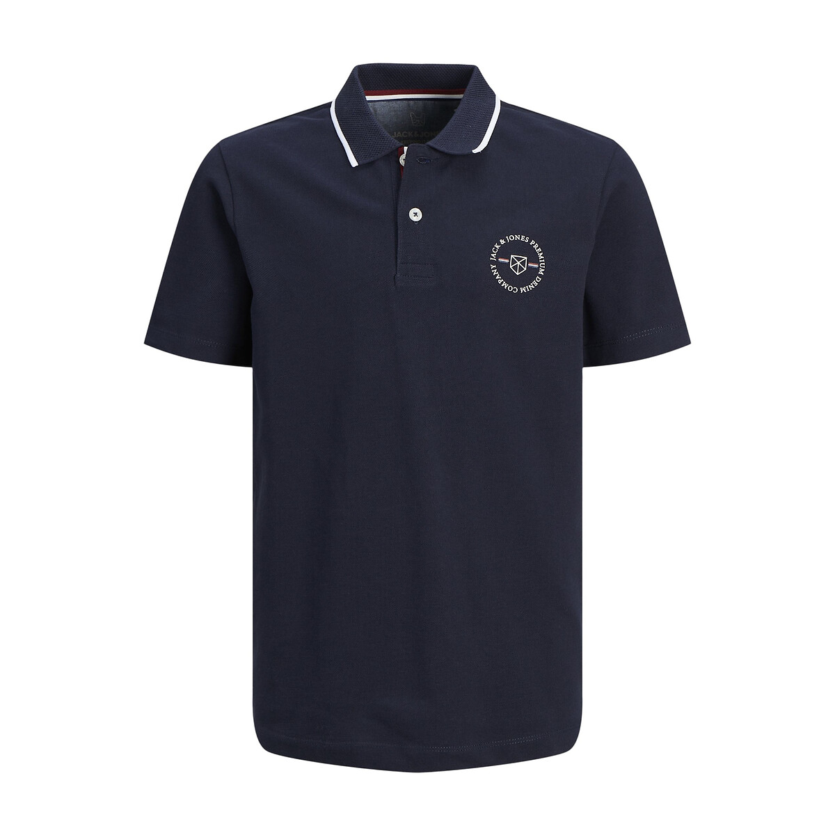 Ribbed polo shirt with short sleeves, navy blue, La Redoute Collections