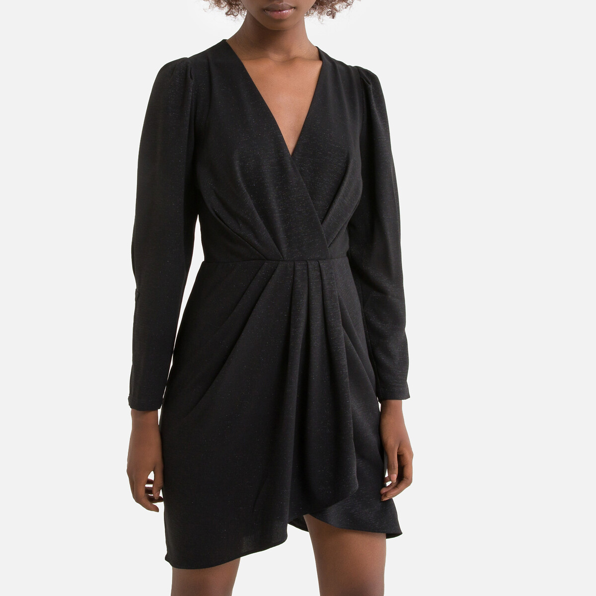 Abito corto a portafoglio maniche lunghe nero See U Soon | La Redoute