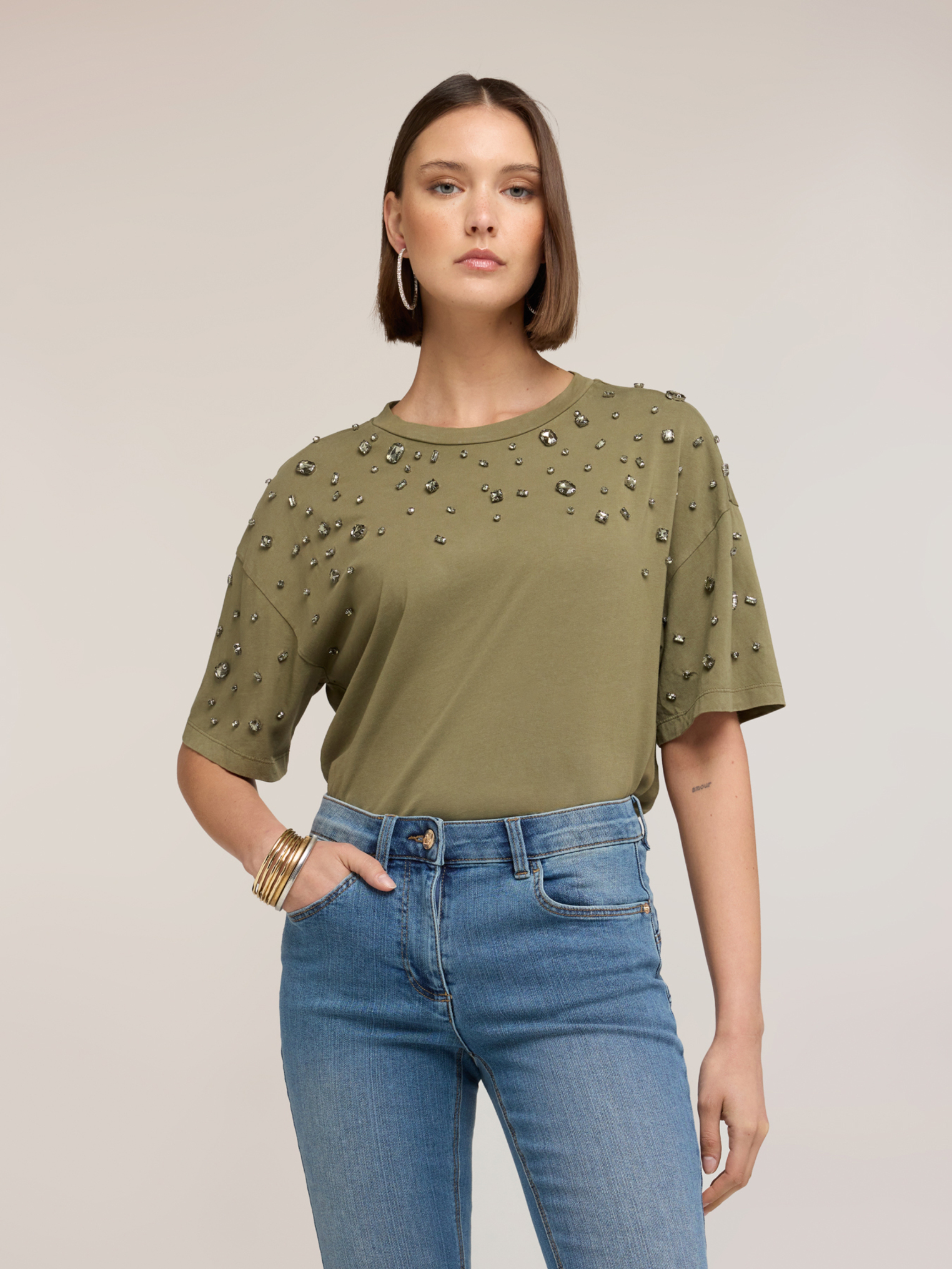 T-shirt avec applications bijou en pierres, MOTIVI