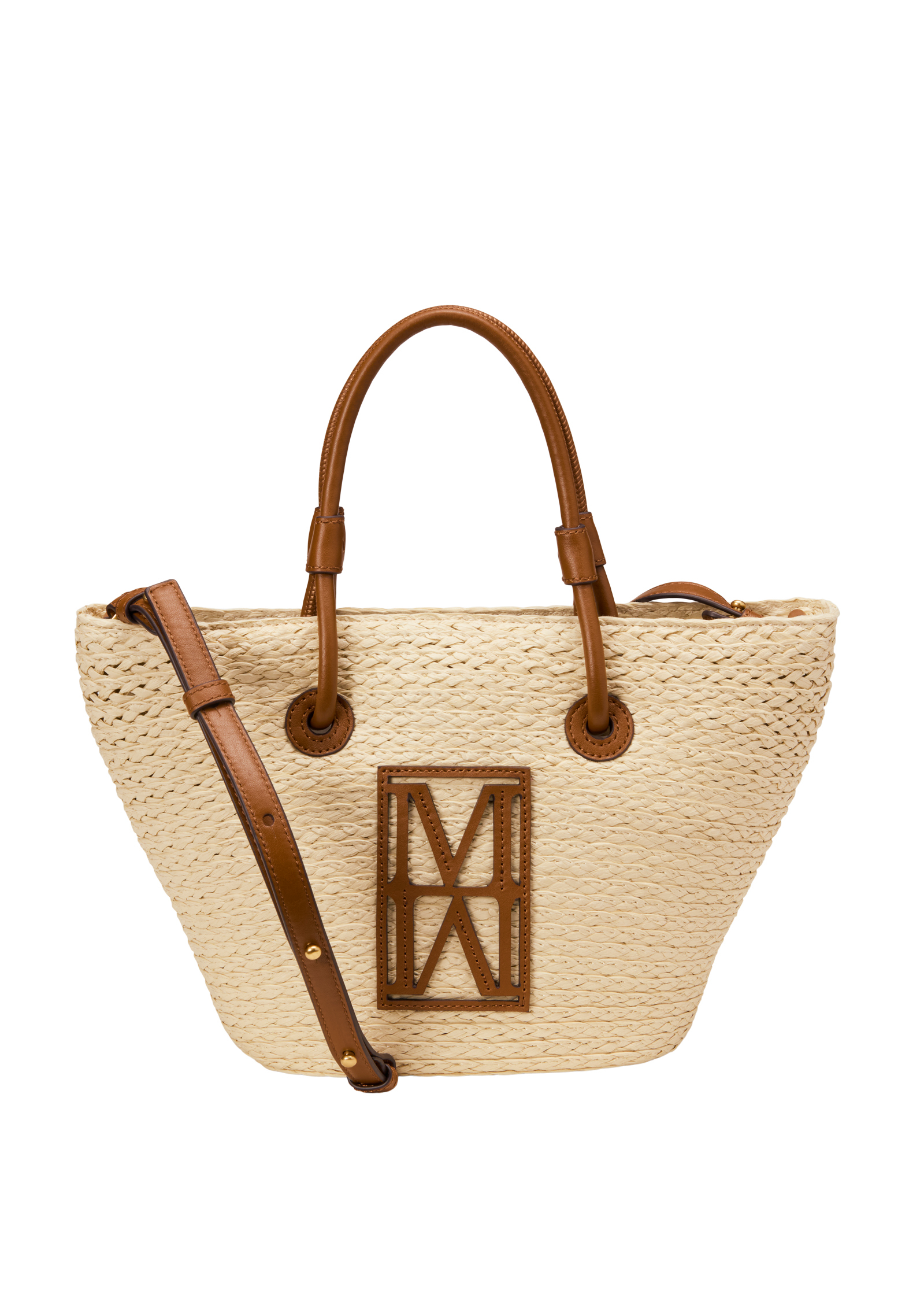 Shopper en raphia petit avec détails élégants en cuir véritable, MARC O'POLO