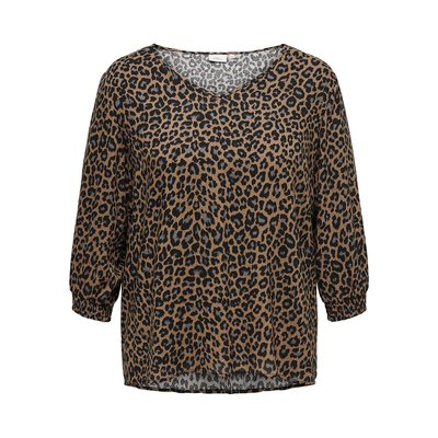 Leopard Print T-Shirt with 3/4 Length Sleeves ONLY CARMAKOMA