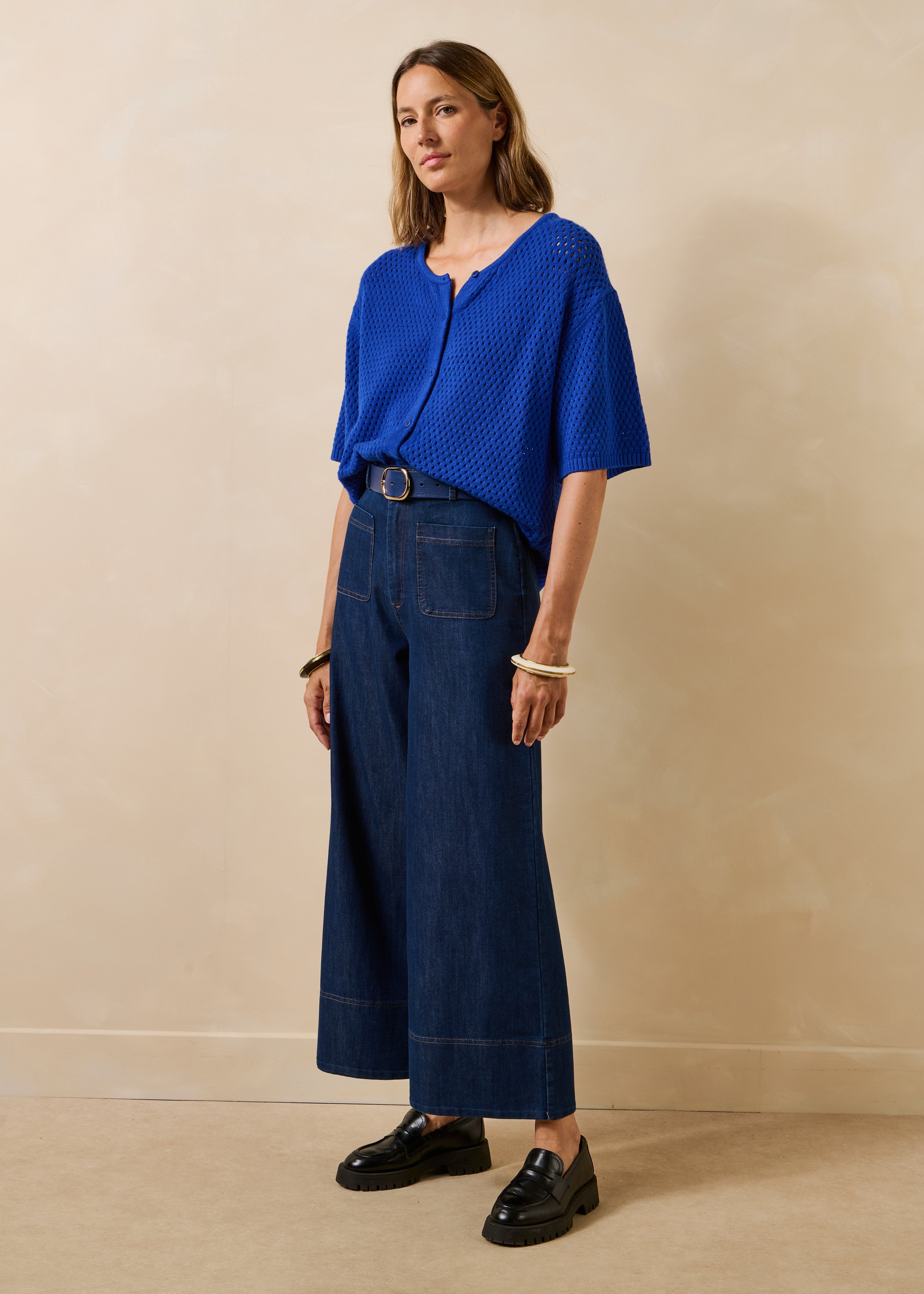 Pantalon cropped large en denim souple, LA FEE MARABOUTEE