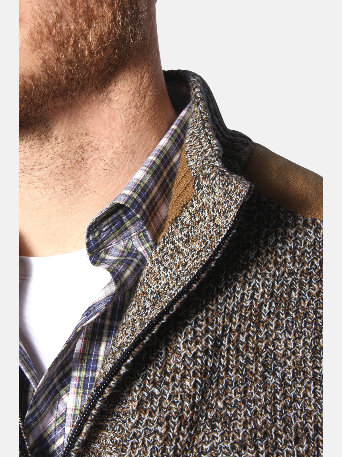 Gilet Homme Jan Vanderstorm Norander - Maille Coton, Col Montant, Fermeture Éclair, Coupe Confort +Fit