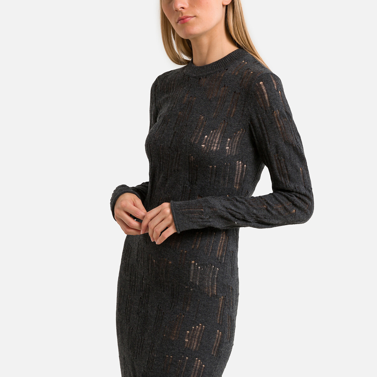 Caleb Wool/Cotton Dress with High Neck and Long Sleeves