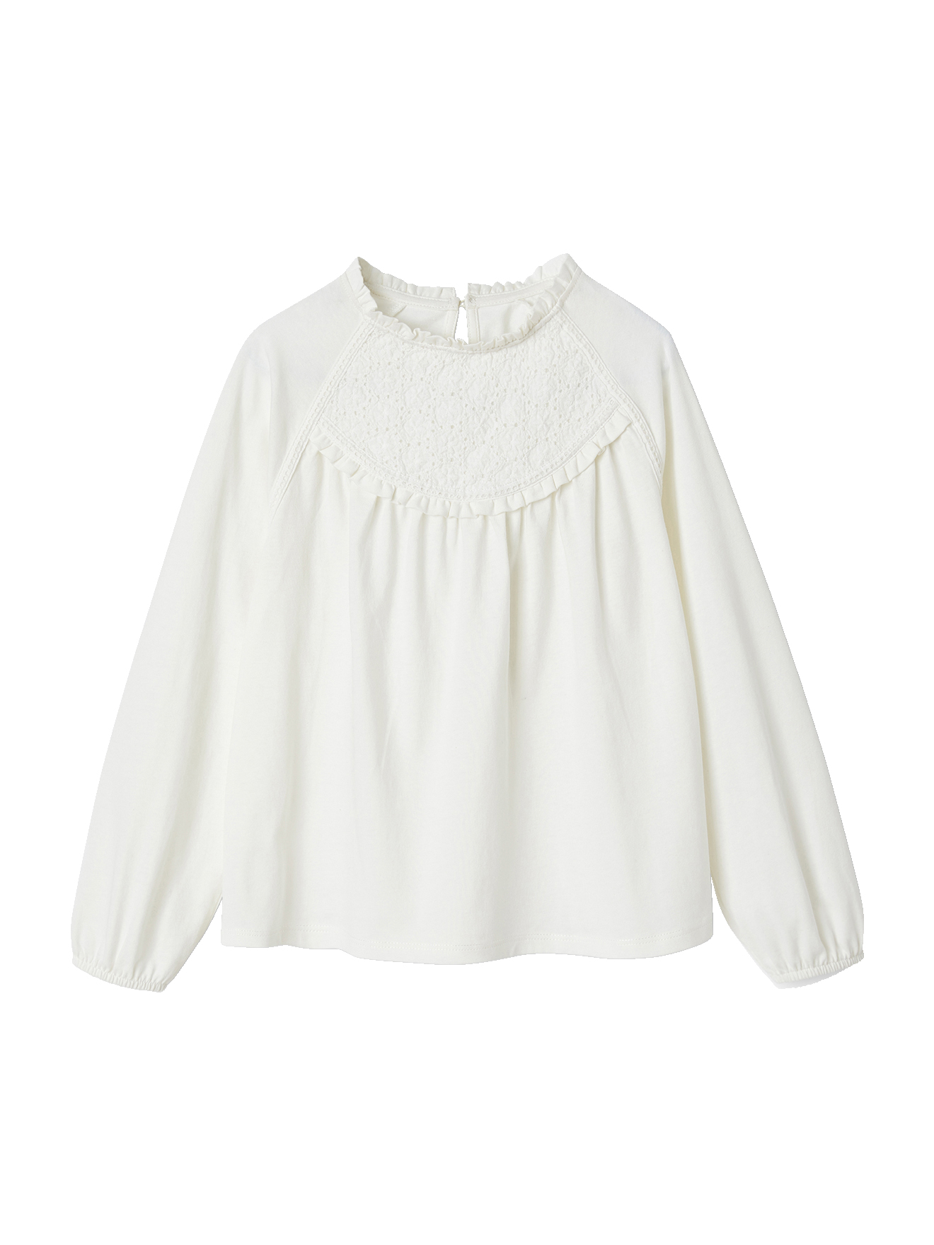 Tee-shirt blouse détail broderie anglaise manches longues, VERTBAUDET