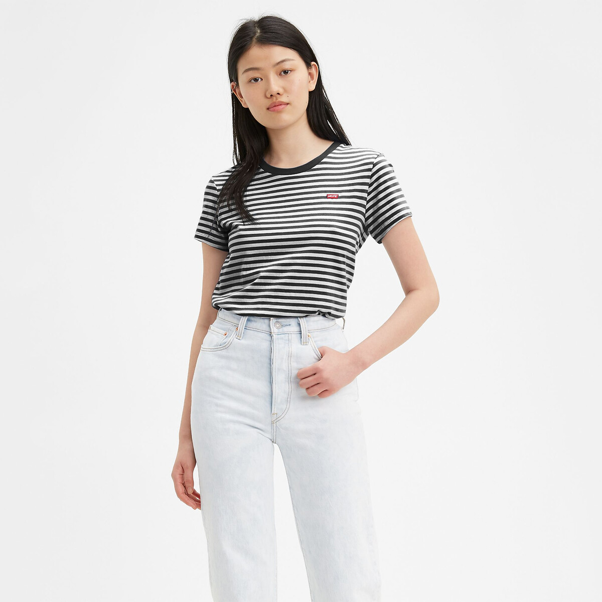 Striped Cotton T-Shirt with Chest Logo