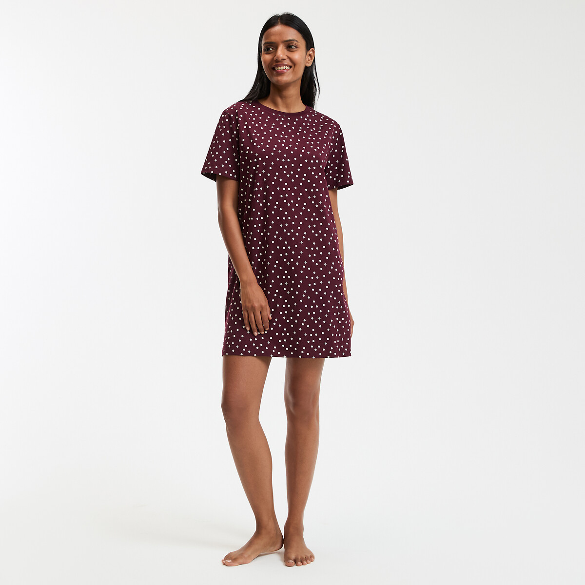 Chemise de nuit en jersey de coton, imprimé pois