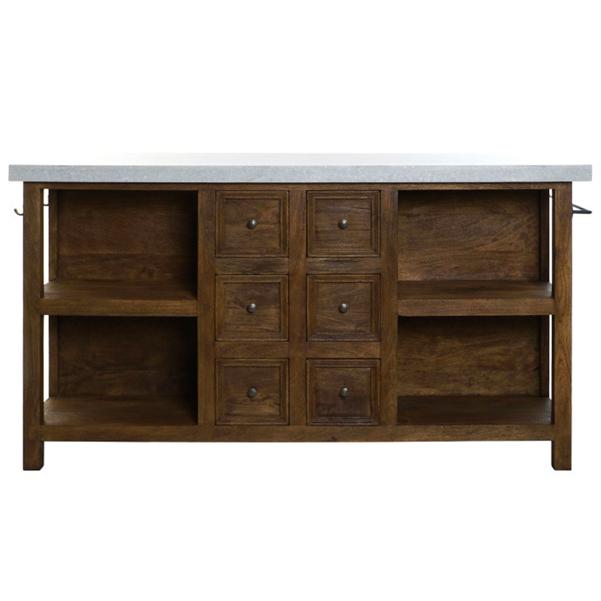 Ilot de cuisine bois et résine marbre blanc 168x76x92cm, WADIGA