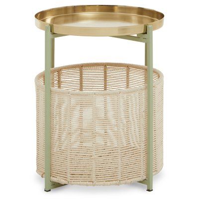 Pastel Metal Side Table with Cotton Storage Basket SO'HOME