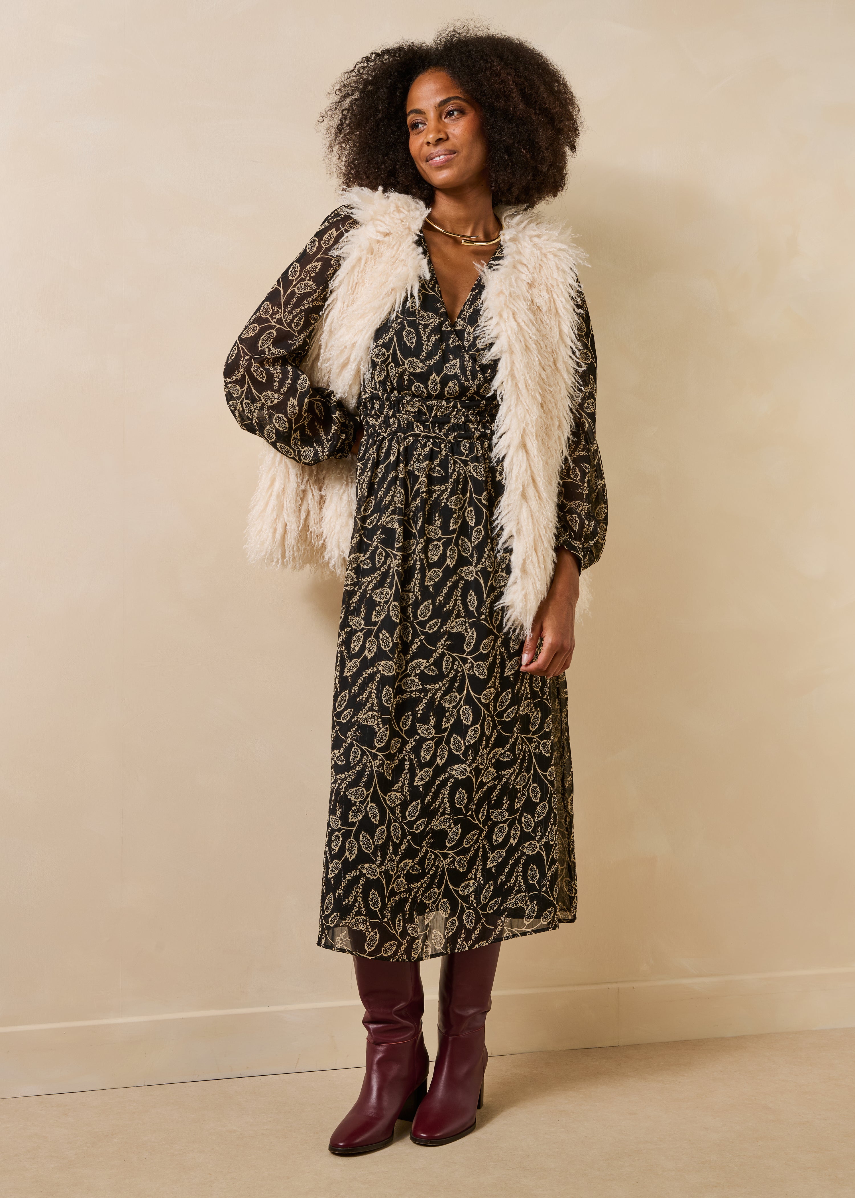 Robe longue manches longues cache-cœur, LA FEE MARABOUTEE