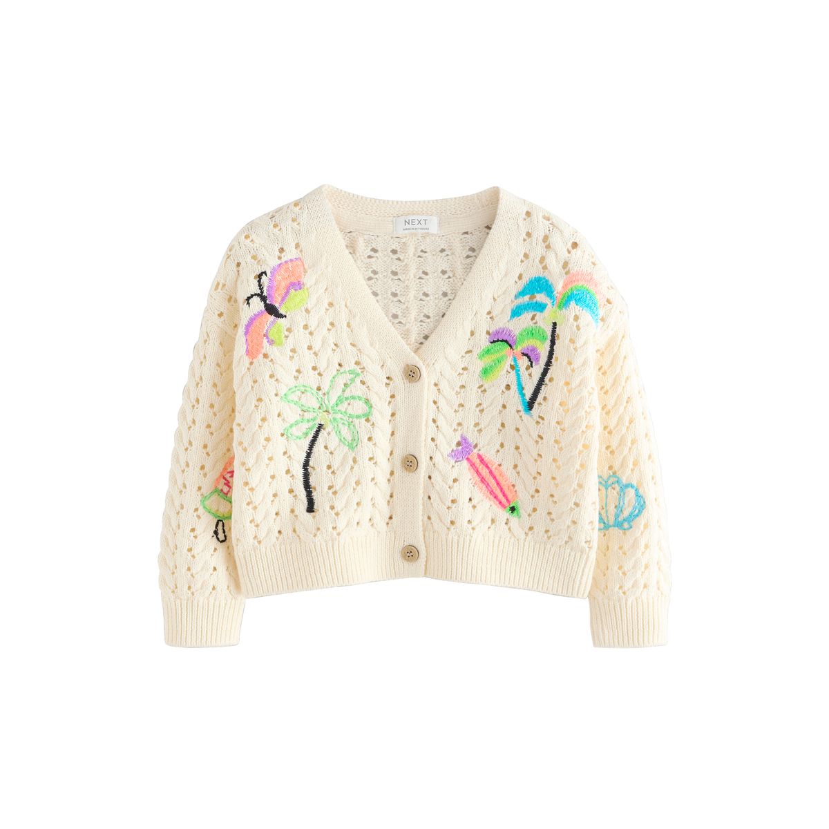 Cardigan au crochet à broderies fluo, NEXT