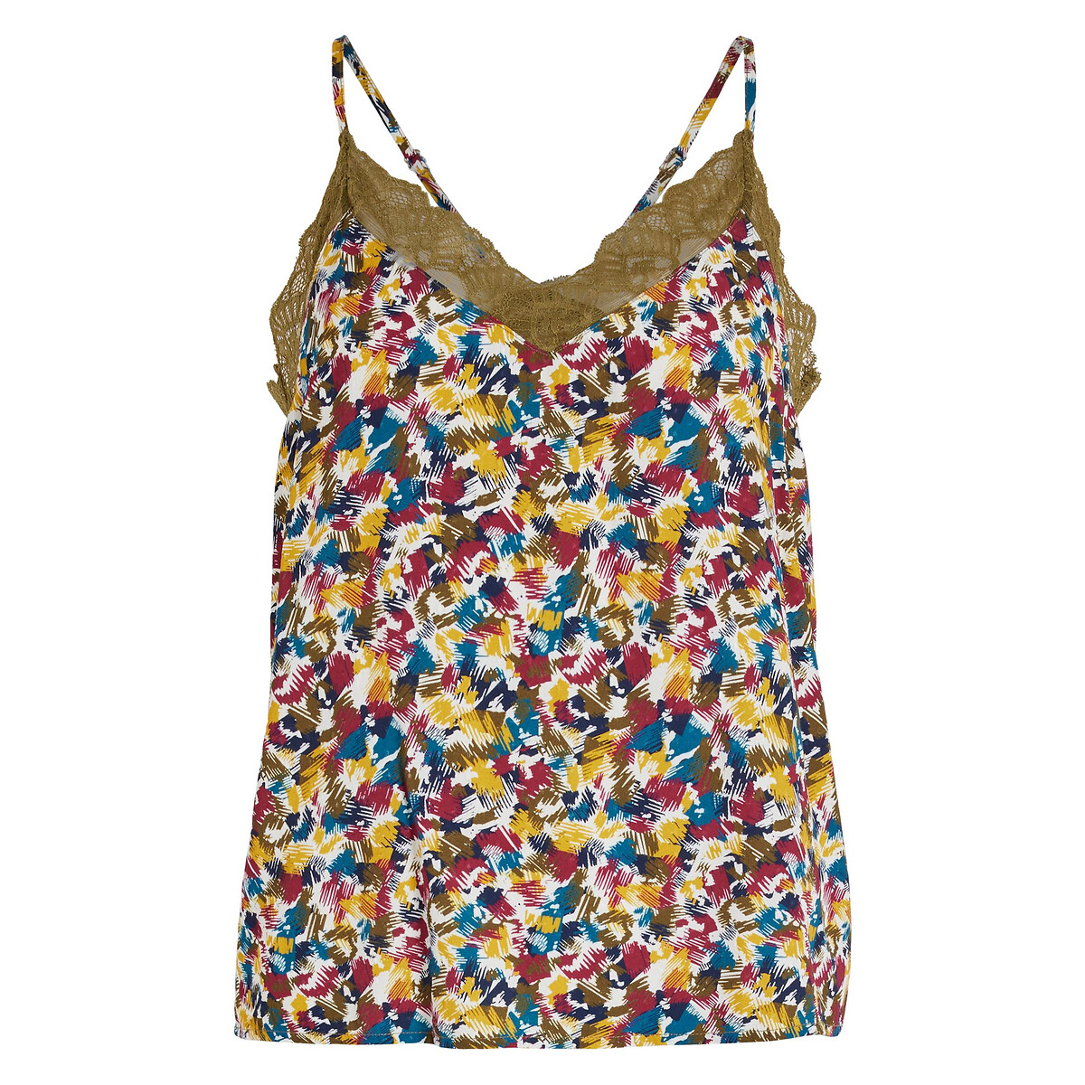 Image of Graphic Print Cami with Lace Panel