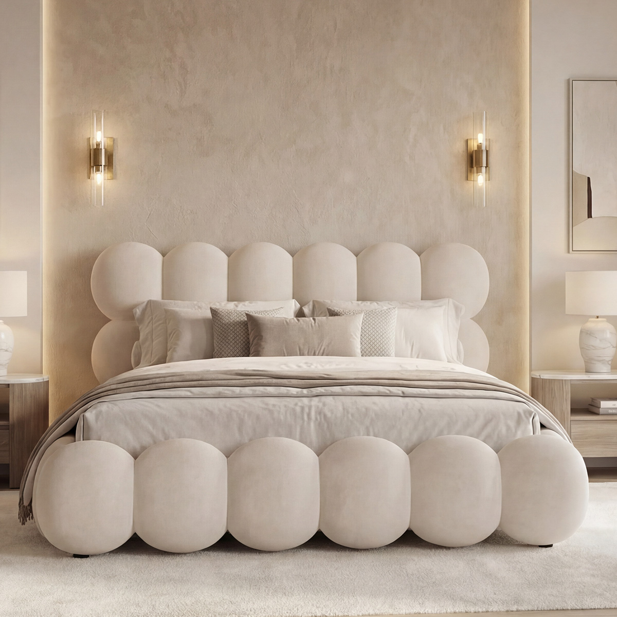 Lit coffre - Velours beige - MEGÈVE, MAISON AUBERTIN