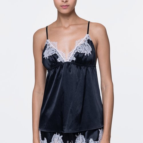 Fiesta recycled satin cami with lace detail black Dorina