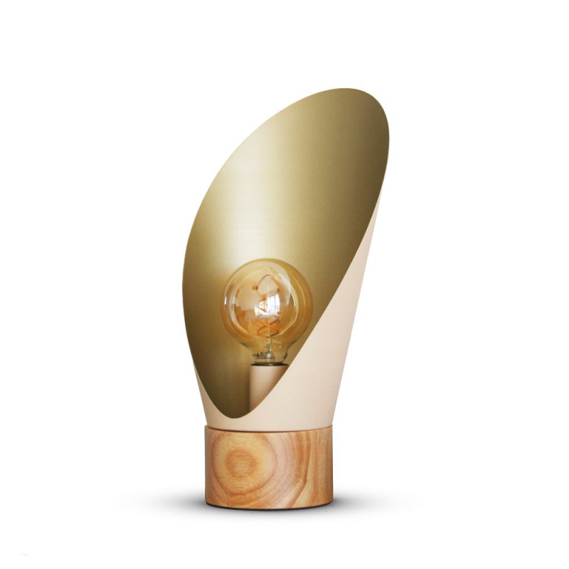 Lampe De Table Rose Nude Et Base En Bois Spoon, MILLUMINE