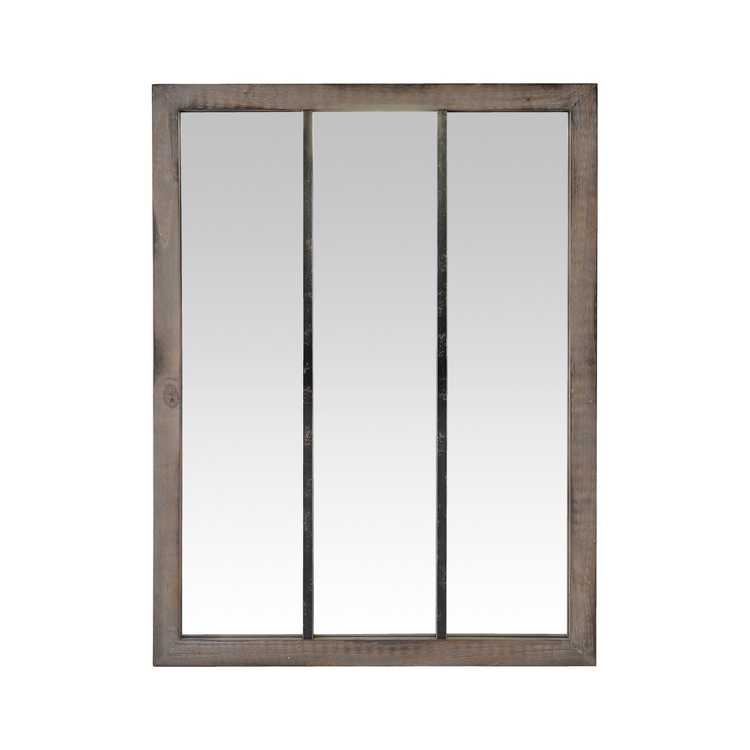 Miroir industriel 3 bandes en bois et métal rouillé 85x113cm, EMDE