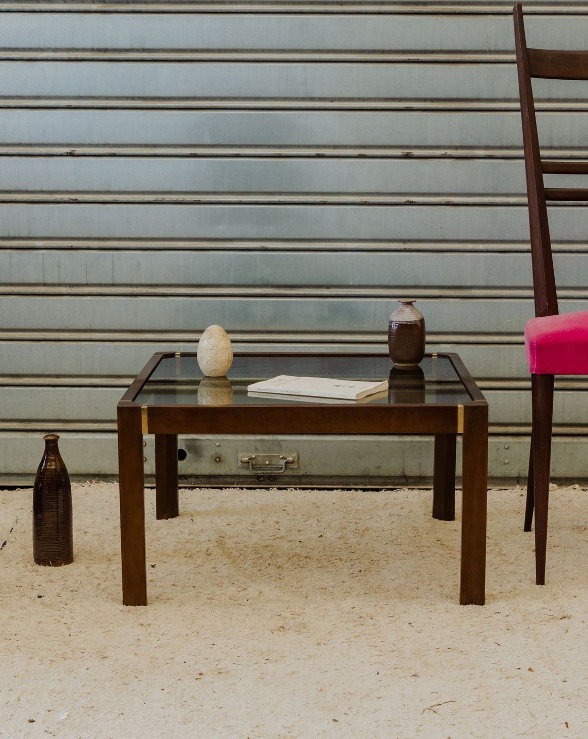 Table basse en verre et bois marron Donna N°1648 - Bon état, DEBONGOUT