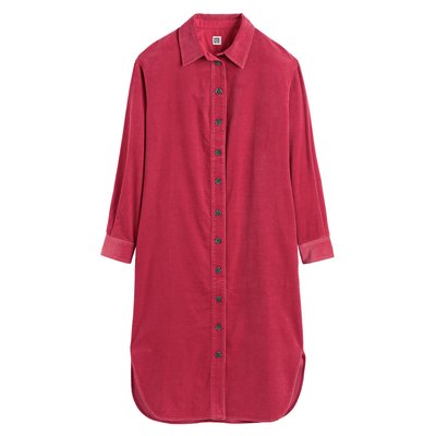Cotton Midi Shirt Dress in Corduroy with Long Sleeves LA REDOUTE COLLECTIONS