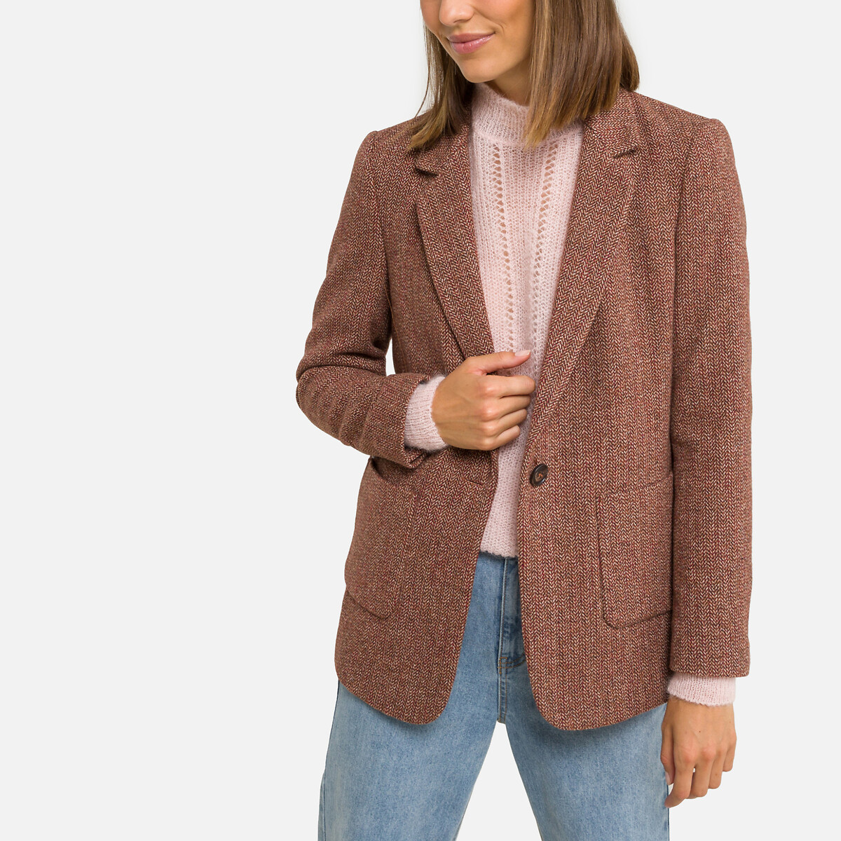 Veste tailleur, fermeture 1 bouton camel See U Soon | La Redoute