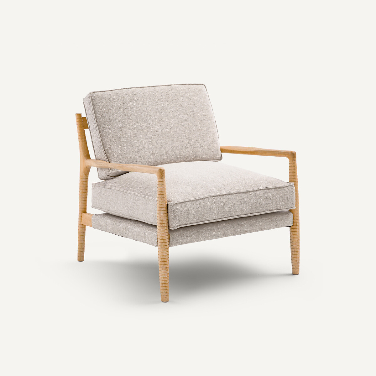 Fauteuil en chêne massif et tissu coton chiné, DILMA, AM.PM