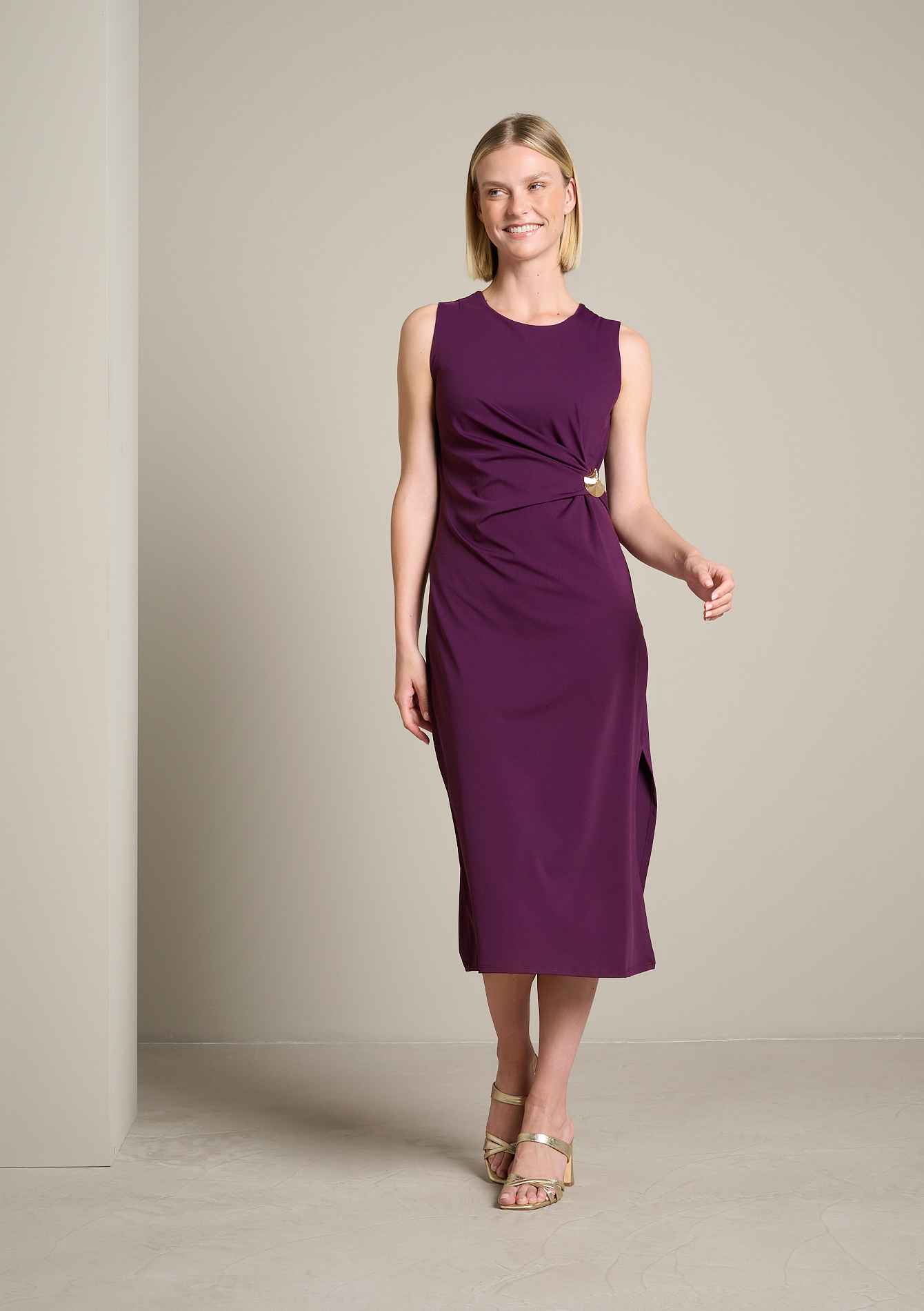 Robe midi drapée avec bijou, LOLALIZA