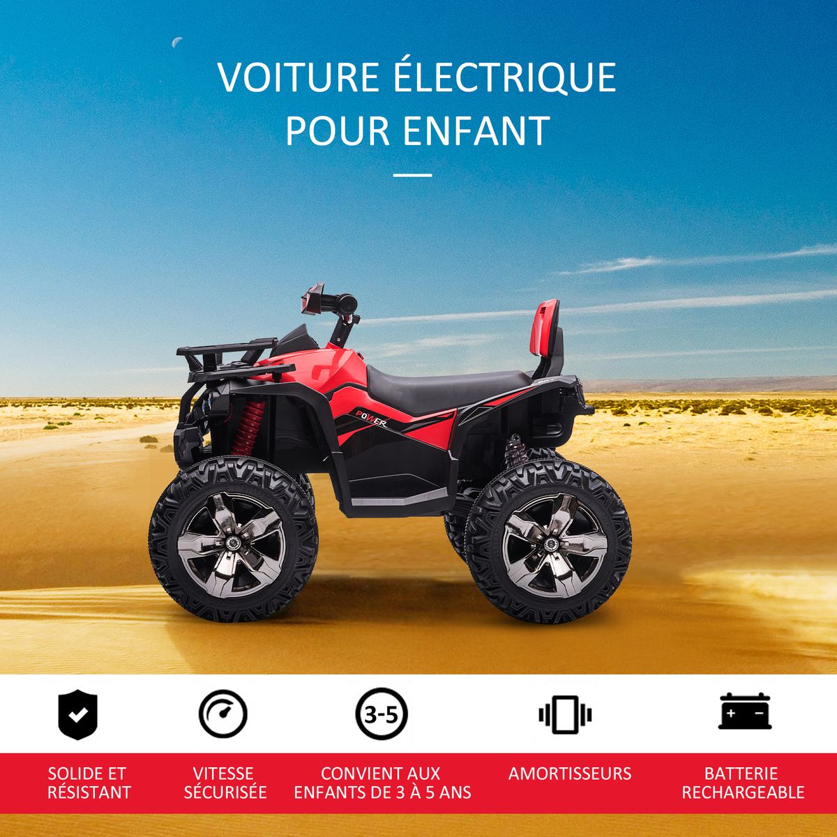 Buggy Quad Électrique Enfant 120 W - Télécommande - Effets Lumineux Sonores  - Rouge à Prix Carrefour
