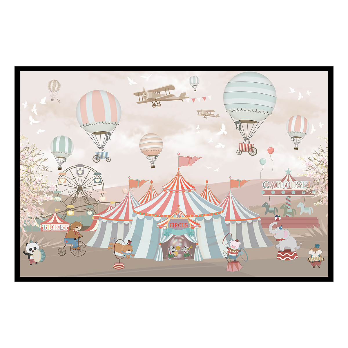 Affiche encadrée fête foraine cirque rétro, HEXOA