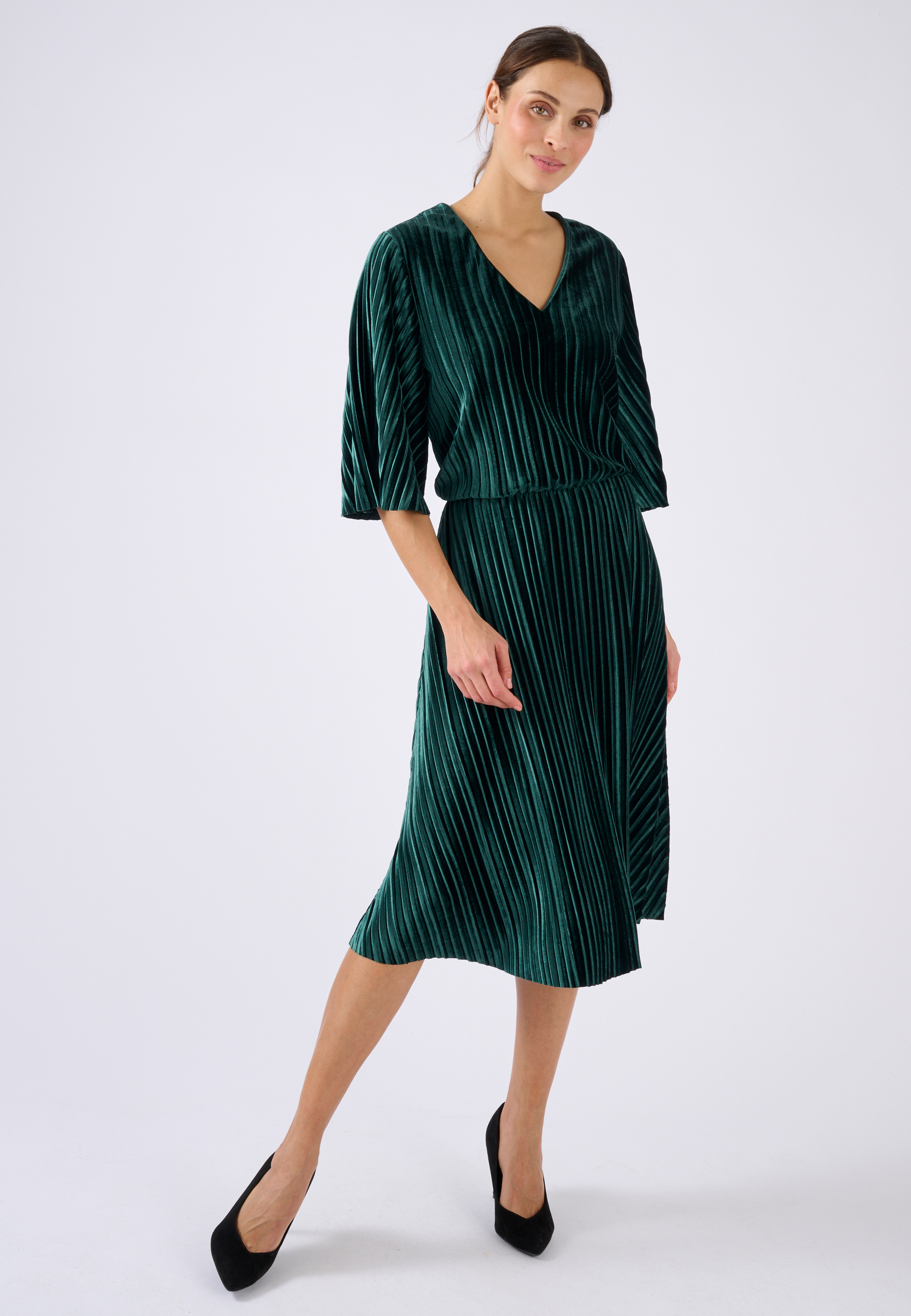 Robe en velours plissé satiné + ceinture, DAMART