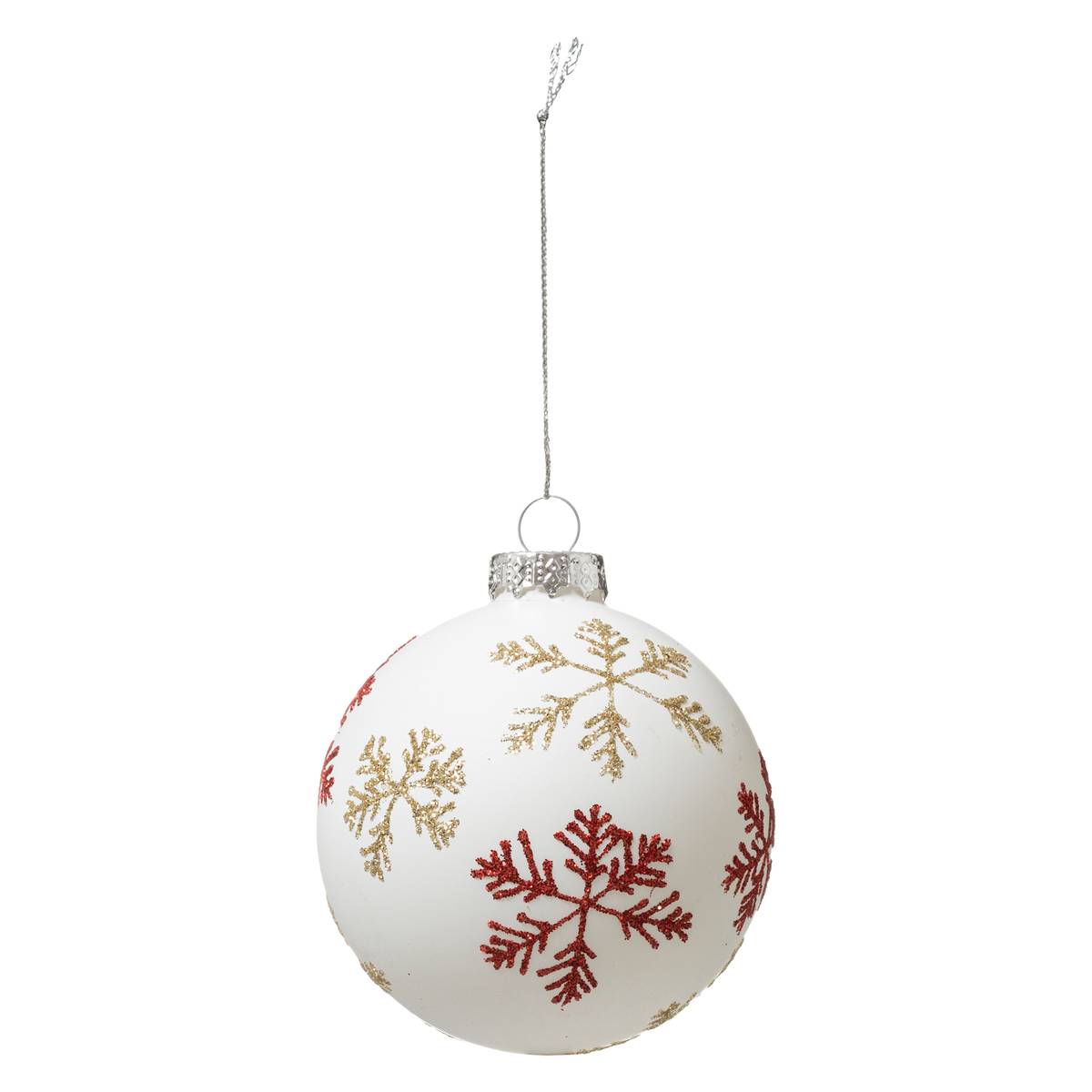 Boule de Noël en Verre 80 mm Flocon 3 Assortiment, FEERIC LIGHTS & CHRISTMAS