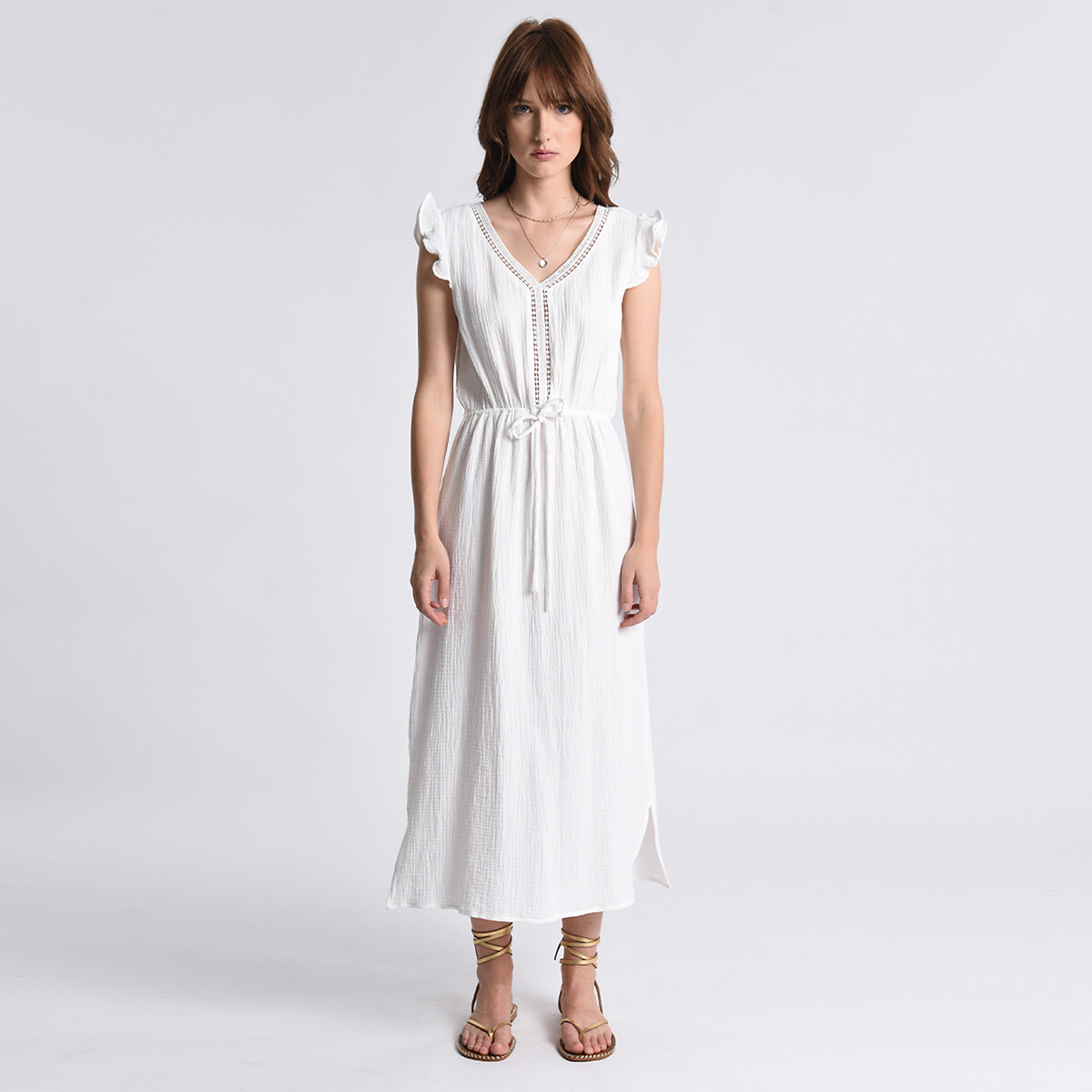Cotton muslin maxi dress with ruffle sleeves Molly Bracken | La Redoute