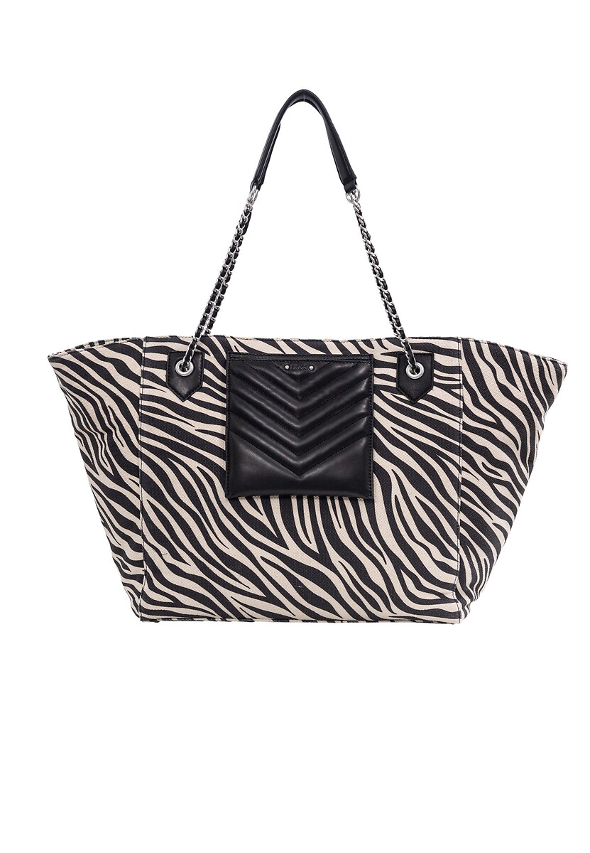 Sac cabas en toile motif zébré et cuir, 1440 XL