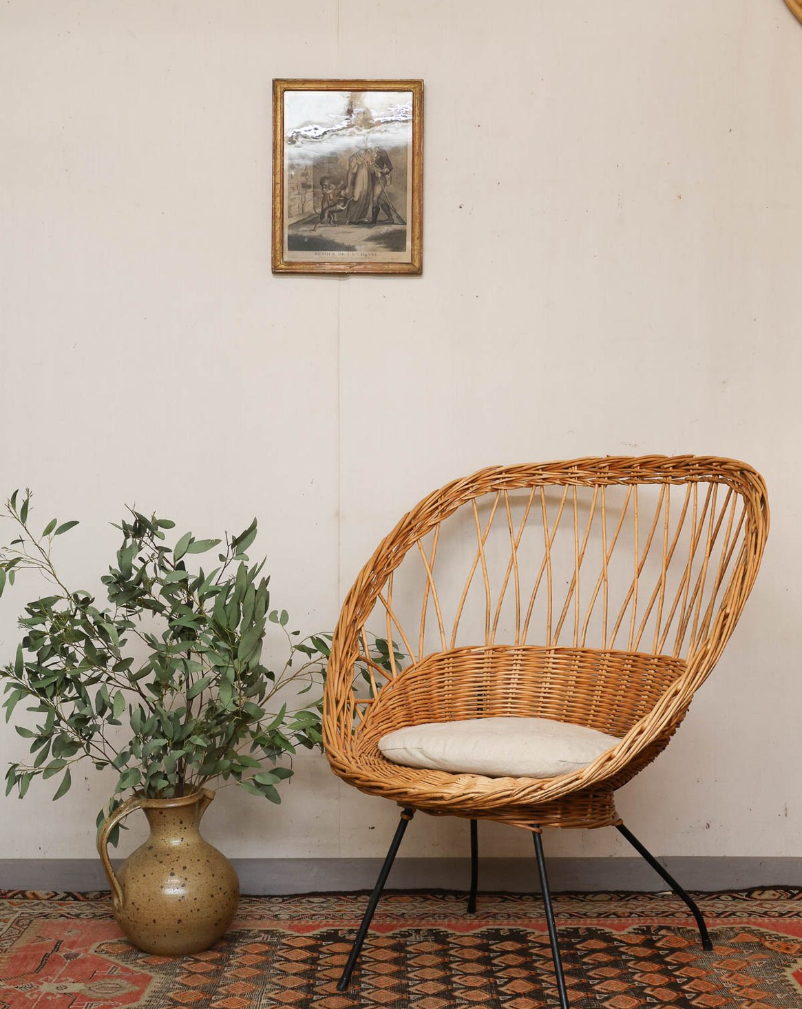 Fauteuil en rotin vintage Ernest N°855 - Bon état, DEBONGOUT