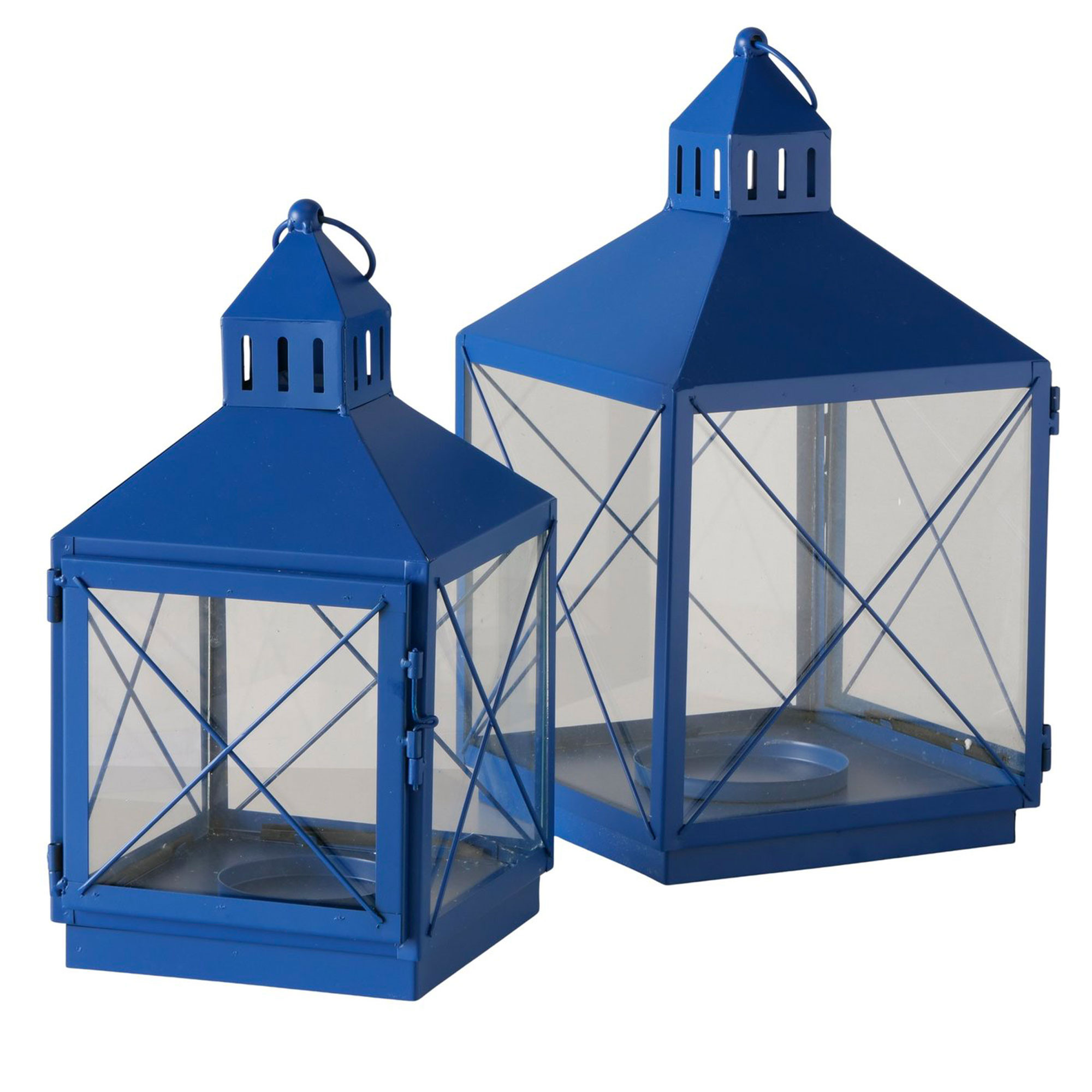 Set de 2 lanternes en métal bleu et verre 43x23x22cm, WADIGA