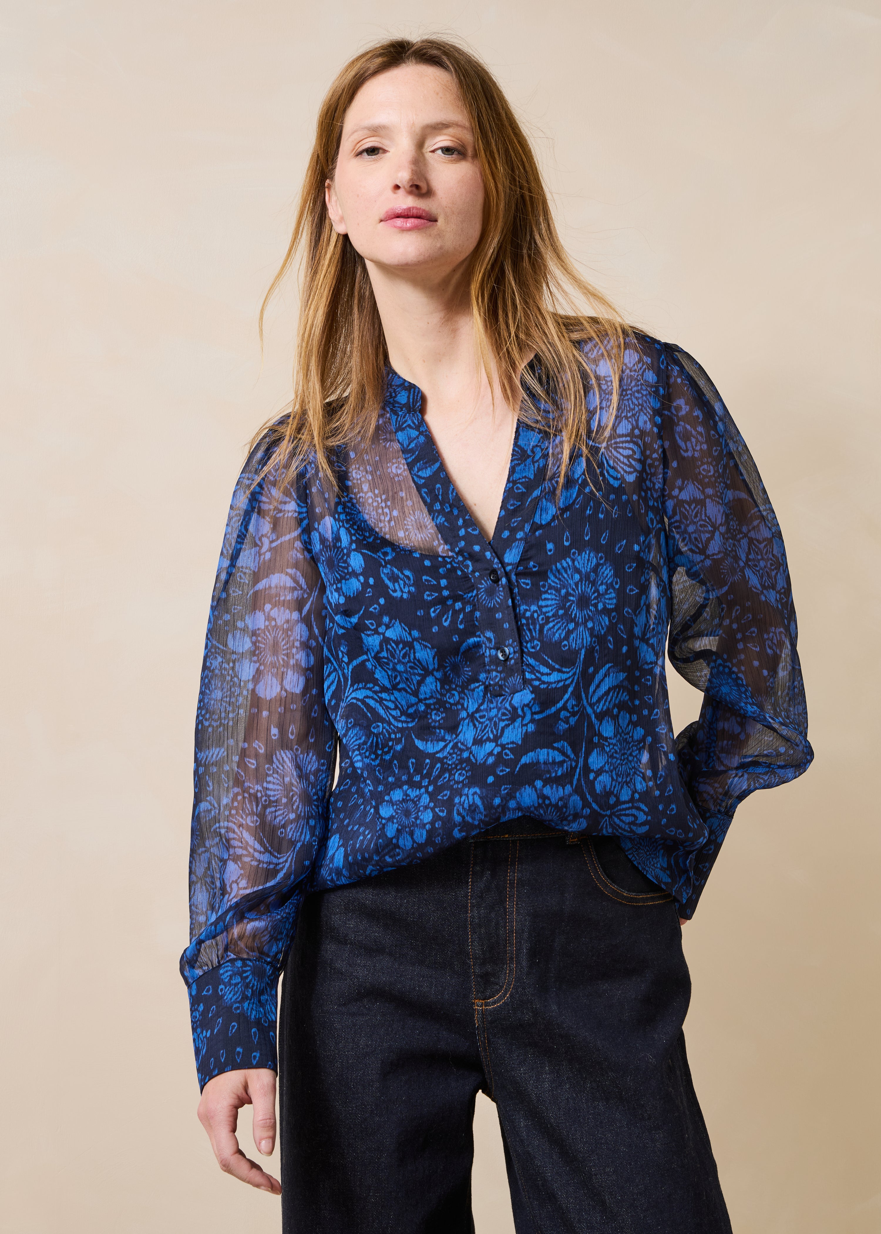Top en voile imprimé floral manches longues, LA FEE MARABOUTEE