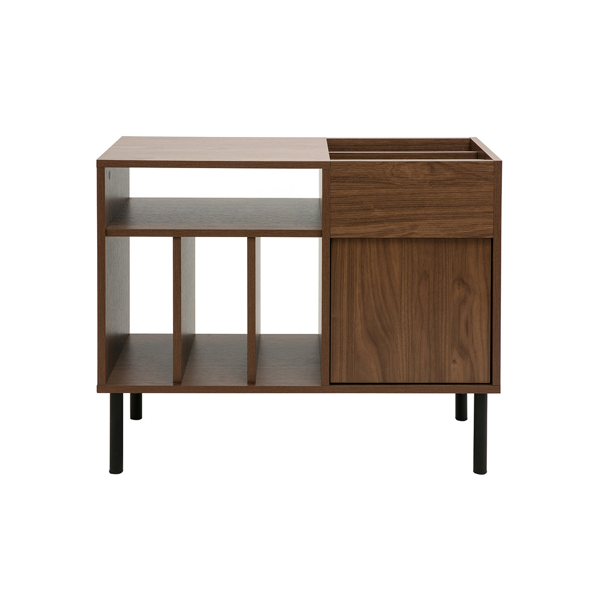 Buffet de rangement vinyles en bois foncé finiton noyer et métal noir L90 cm KANE, MILIBOO