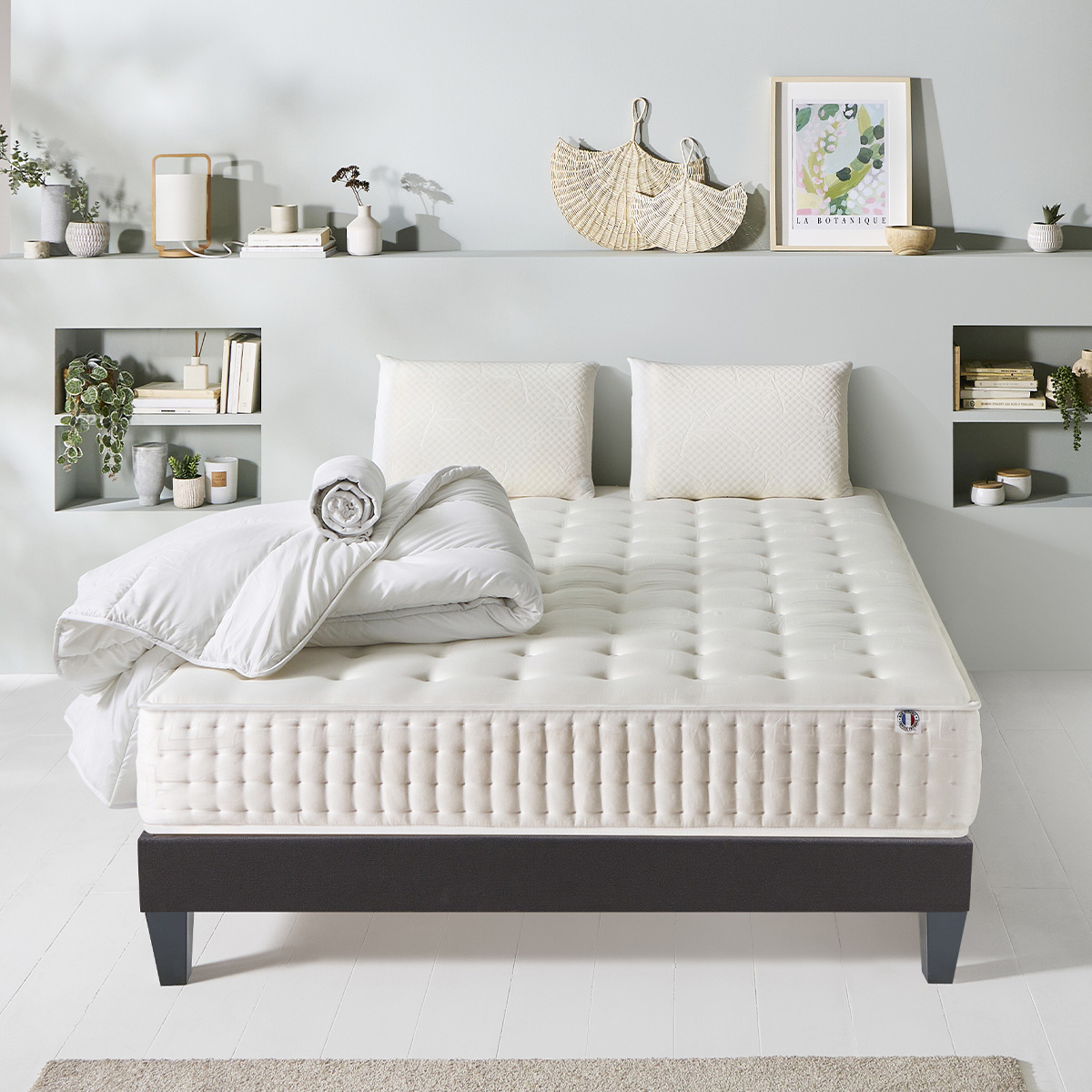 Pack prêt à dormir Apollon - Matelas + Sommier + Couette, oreillers, protège-matelas - 25 cm d'épaisseur, OLYMPE LITERIE