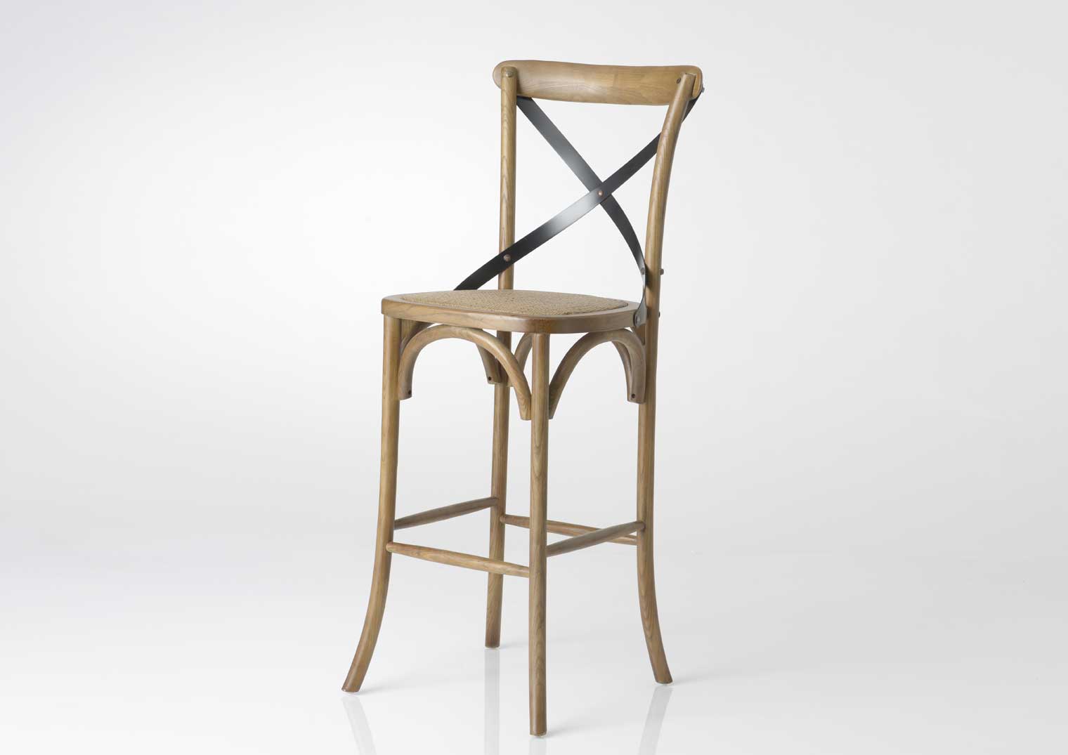 Chaise de bar en orme et paille assise 75 cm Croisillon, AMADEUS