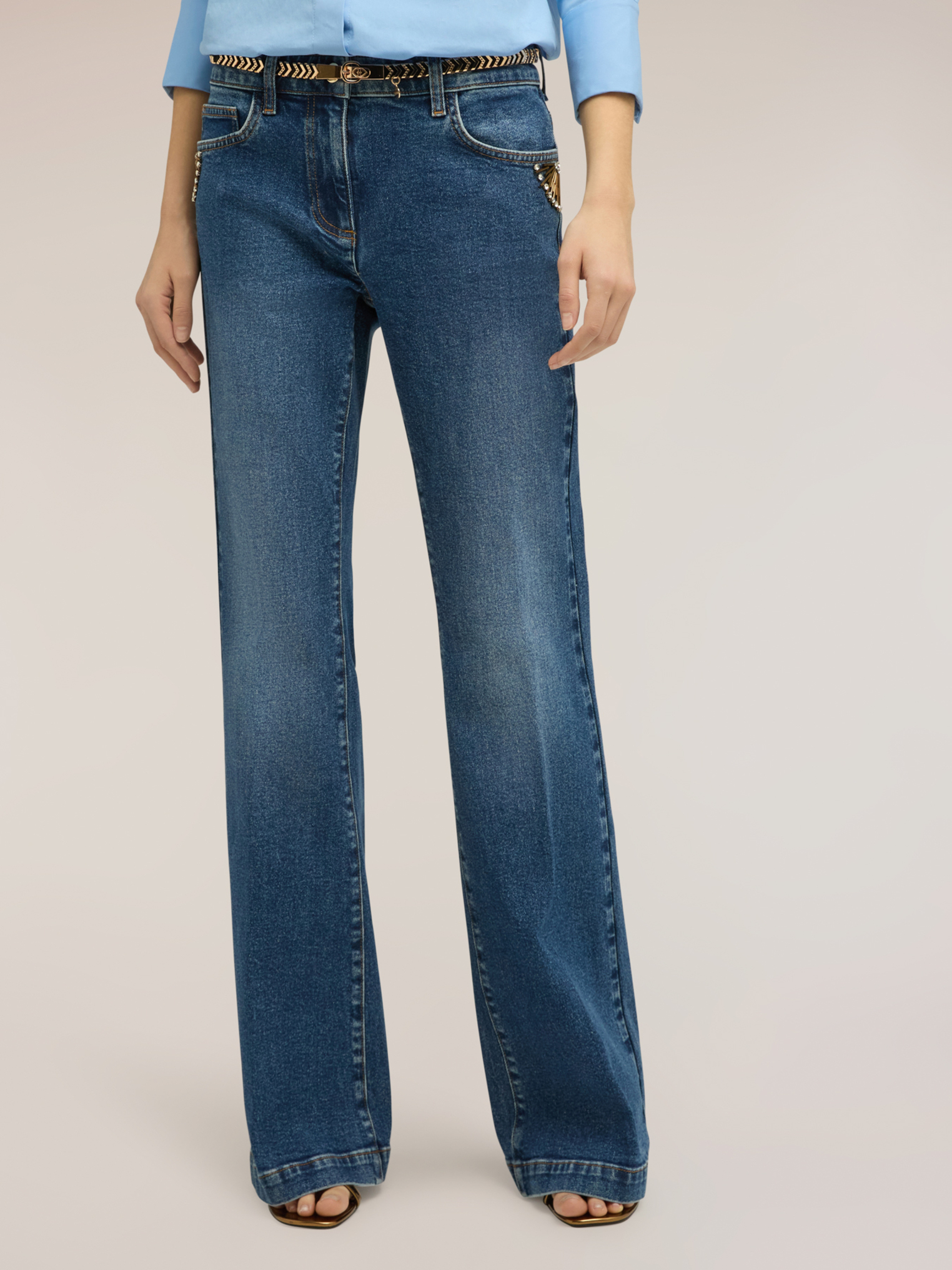 Jean flare avec détail bijou, MOTIVI