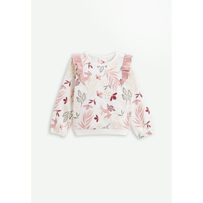 Petit Béguin - Sweat-Shirt Enfant En Molleton Manouk Écru Avec Motifs Fleuris