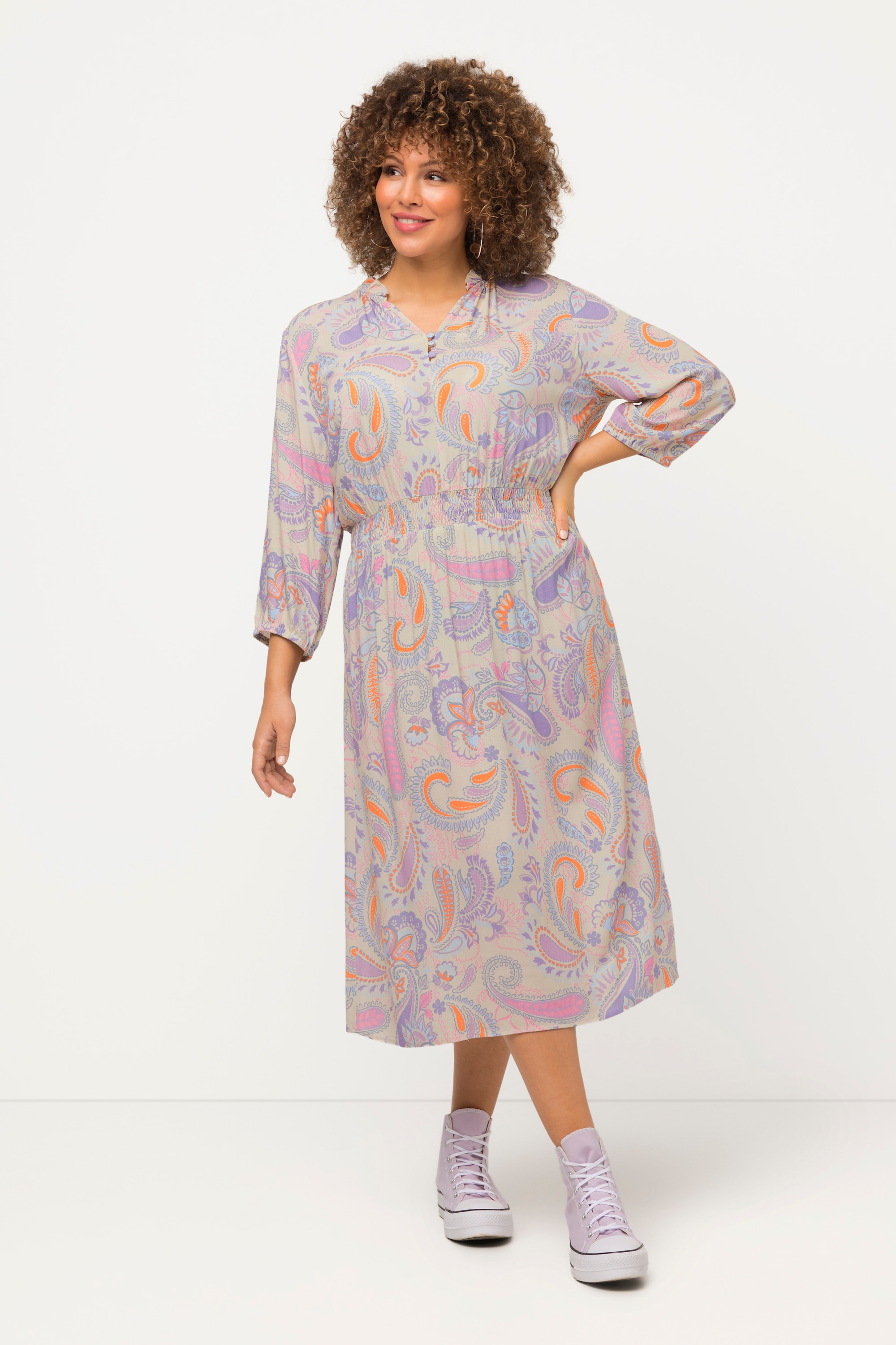 Robe trapèze à manches 3/4 et motif cachemire, ULLA POPKEN