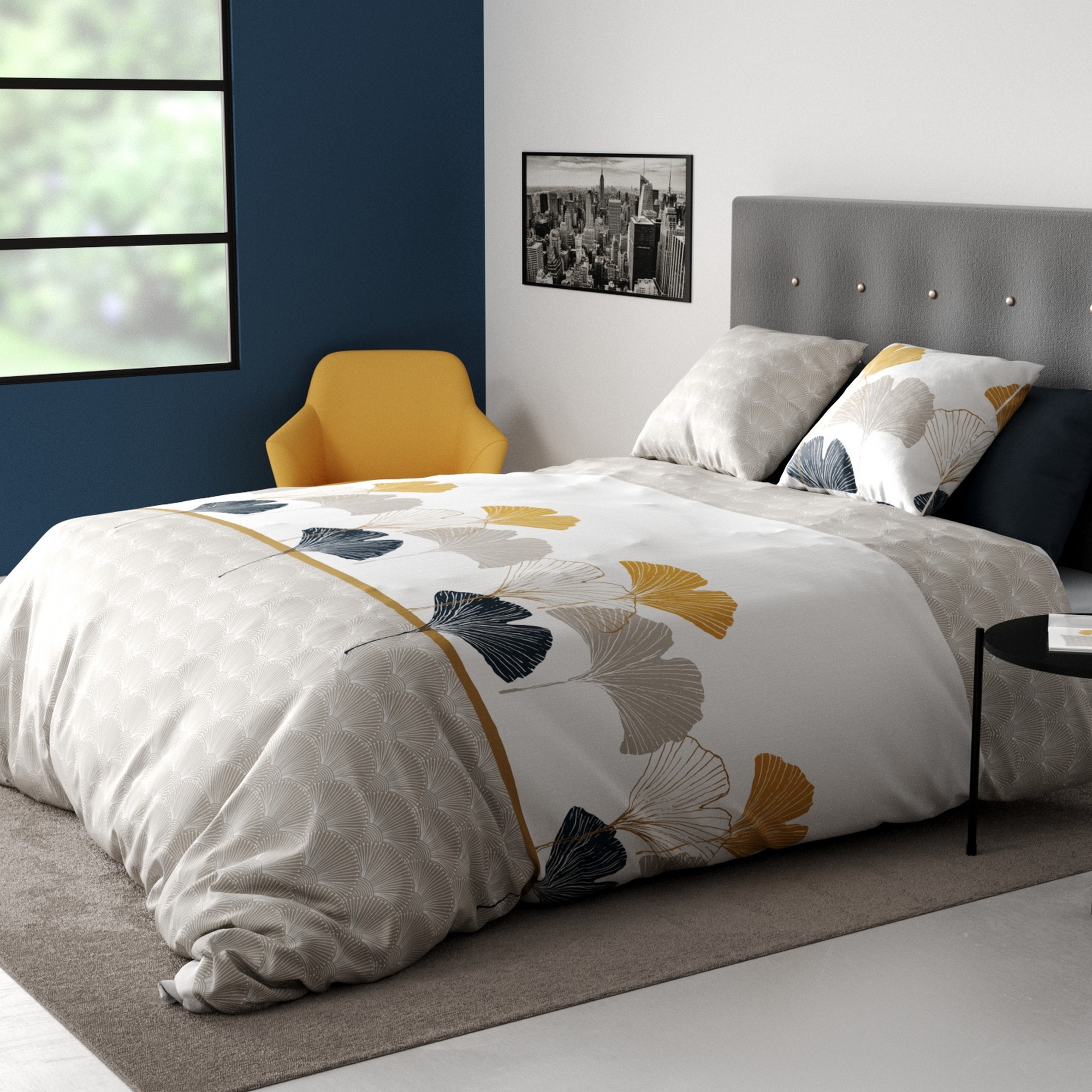 Parure de lit en 100% coton à motifs avec housse de couette + taie d’oreiller, EDEN