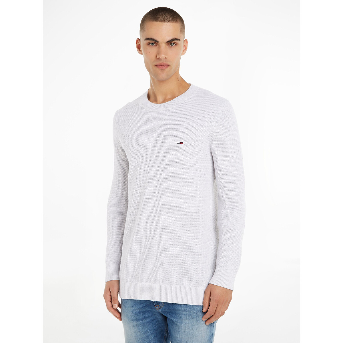 Image of Embroidered Logo Cotton T-Shirt with Crew Neck and Long Sleeves