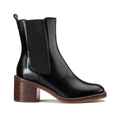 Leather Ankle Boots with Block Heel, Made in Europe LA REDOUTE COLLECTIONS