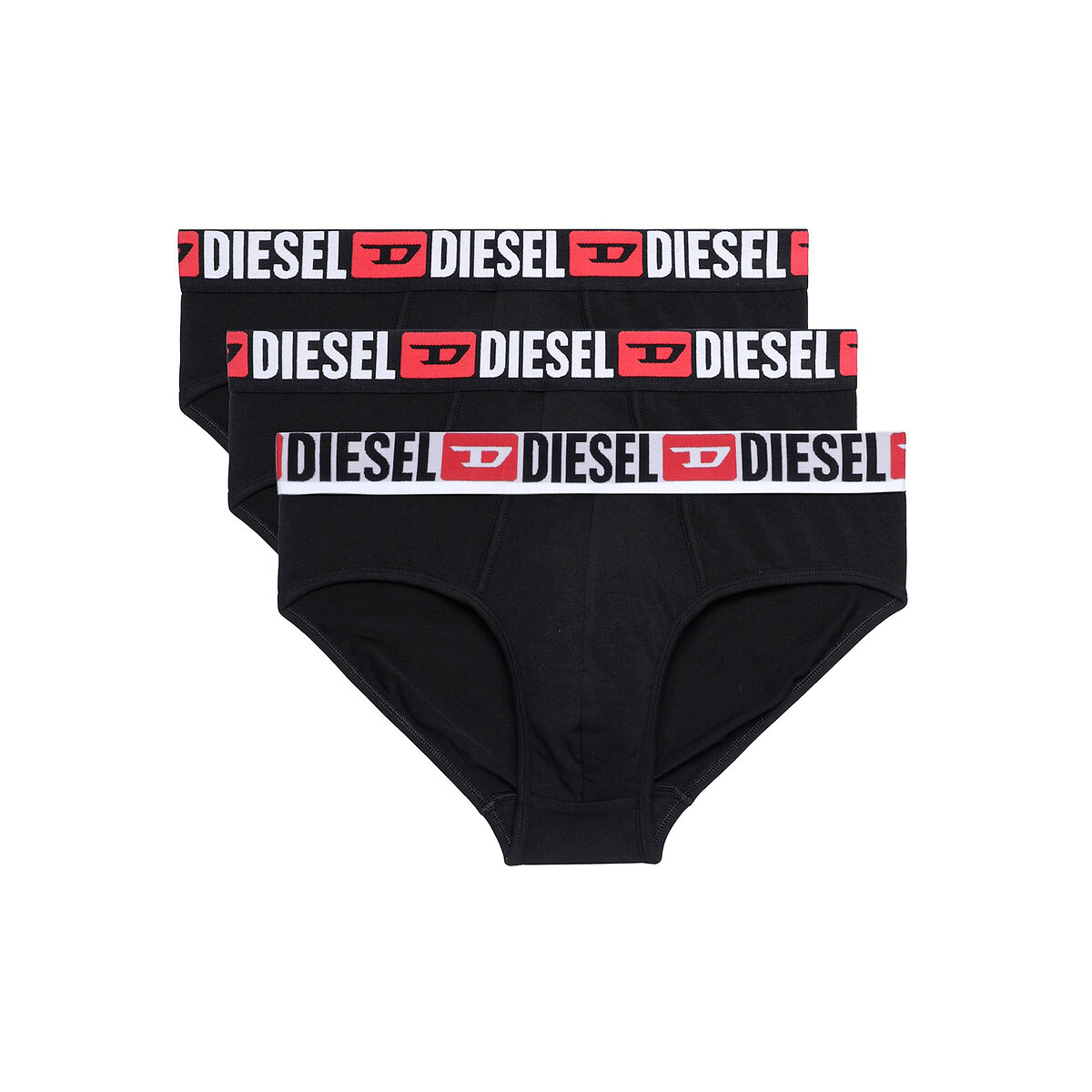 Pack of 3 Briefs in Plain Cotton with Logo Print Waistband