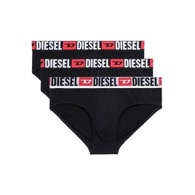 Pack of 3 Briefs in Plain Cotton with Logo Print Waistband DIESEL