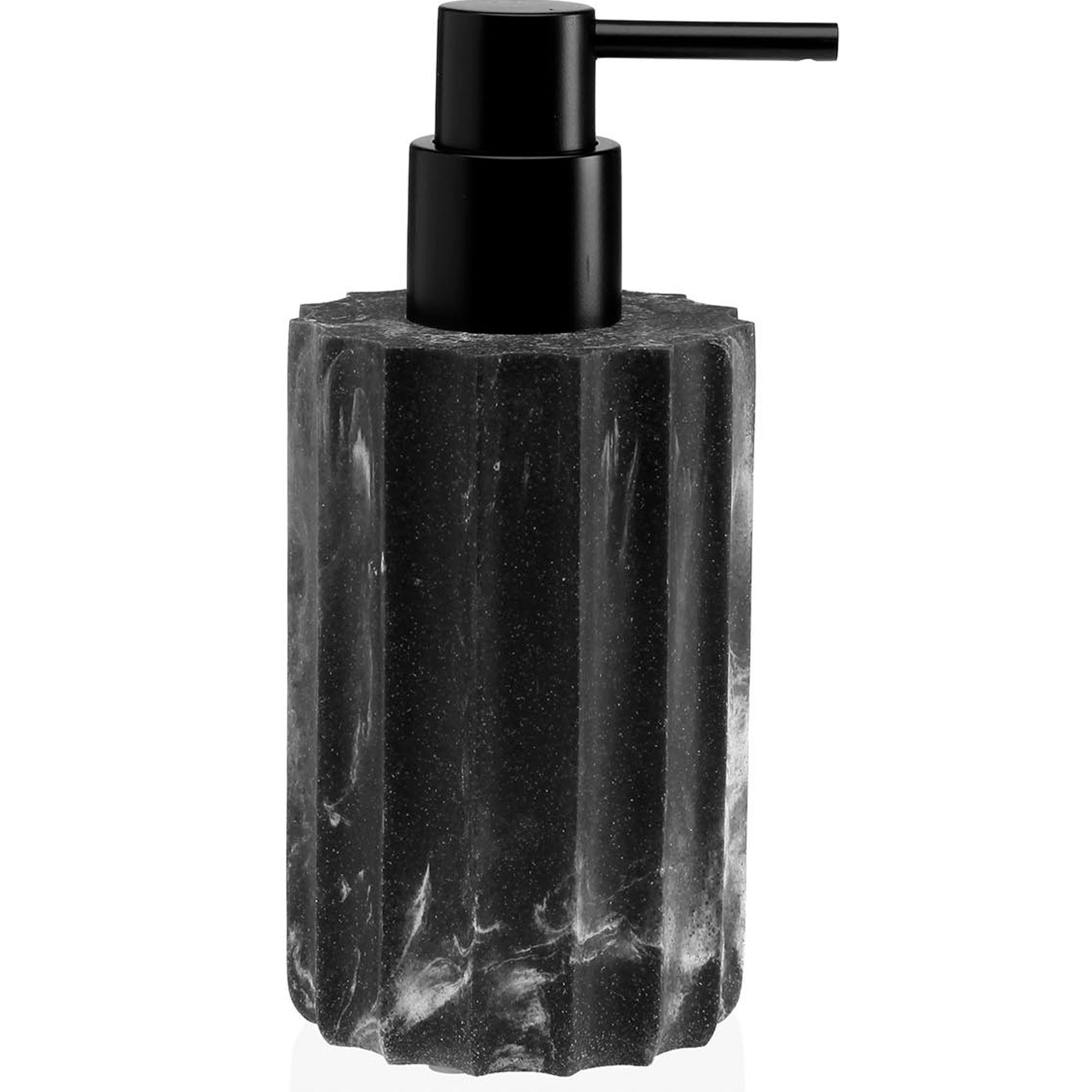 Distributeur de savon en résine effet marbre noir 7x7x16.5cm, VERSA