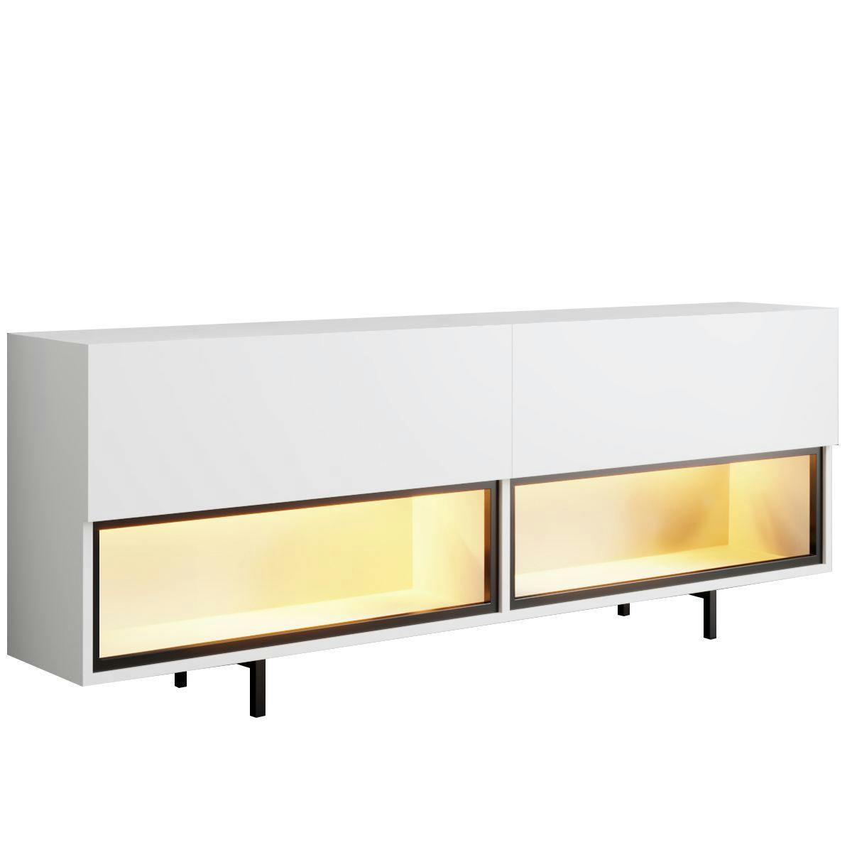 Meuble TV 2 portes, 2 niches éclairage LED AURA, PIER IMPORT