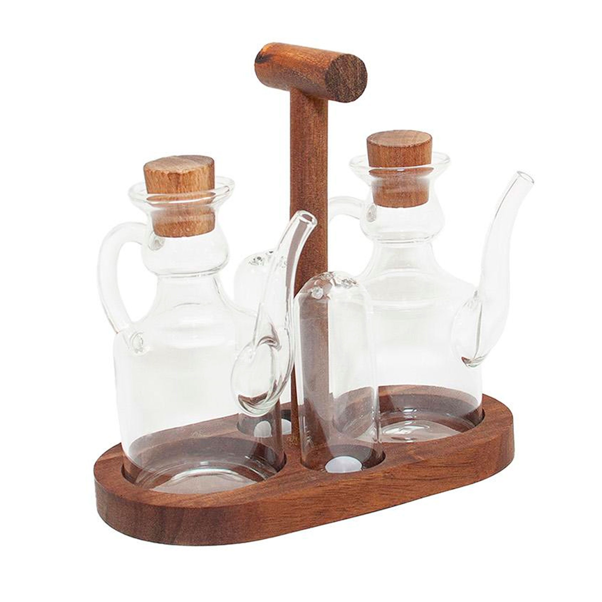 Set huile, vinaigre et sel verre et bois acacia 9x18.5x18cm, WADIGA